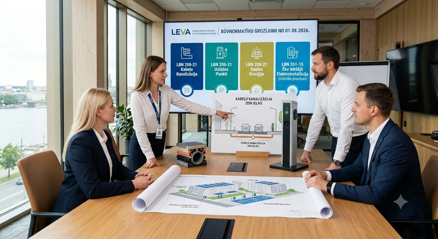 Būtiskas izmaiņas būvnormatīvos no 2026. gada 1. augusta: Regulējums uzlādes punktiem, saules enerģijai un kabeļu kanalizācijai apvienots LBN 200-21, Uzlādes punktu normu dzēšana no LBN 261-15